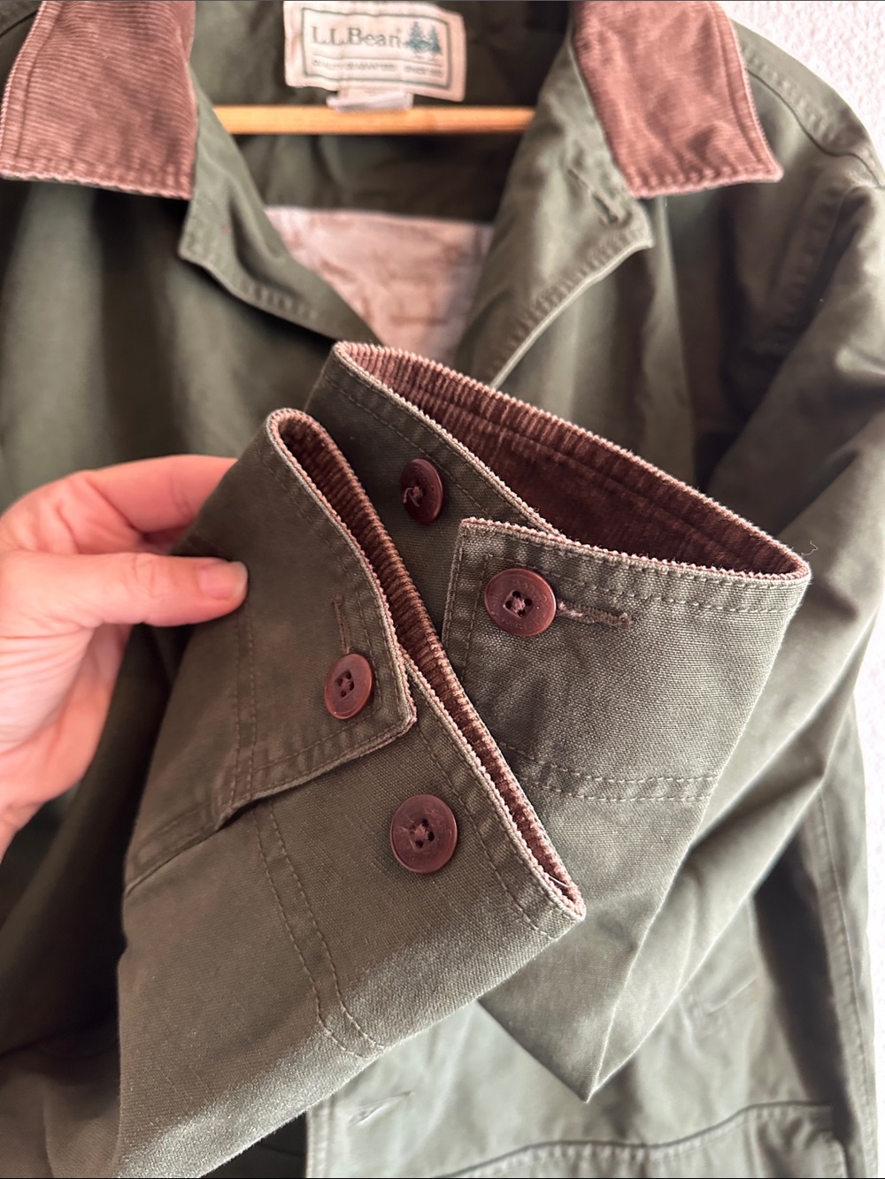 VTG 90’s L.L. Bean Olive Green Field Jacket with Brown Corduroy Collar M - Picture 10 of 14